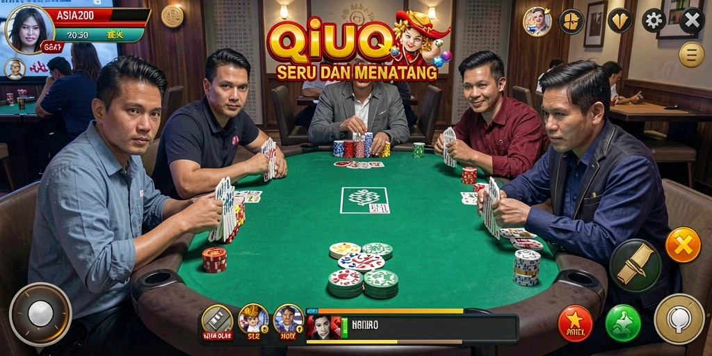 Tangkapan layar utama ASIA200 menunjukkan momen seru saat bermain QiuQiu.