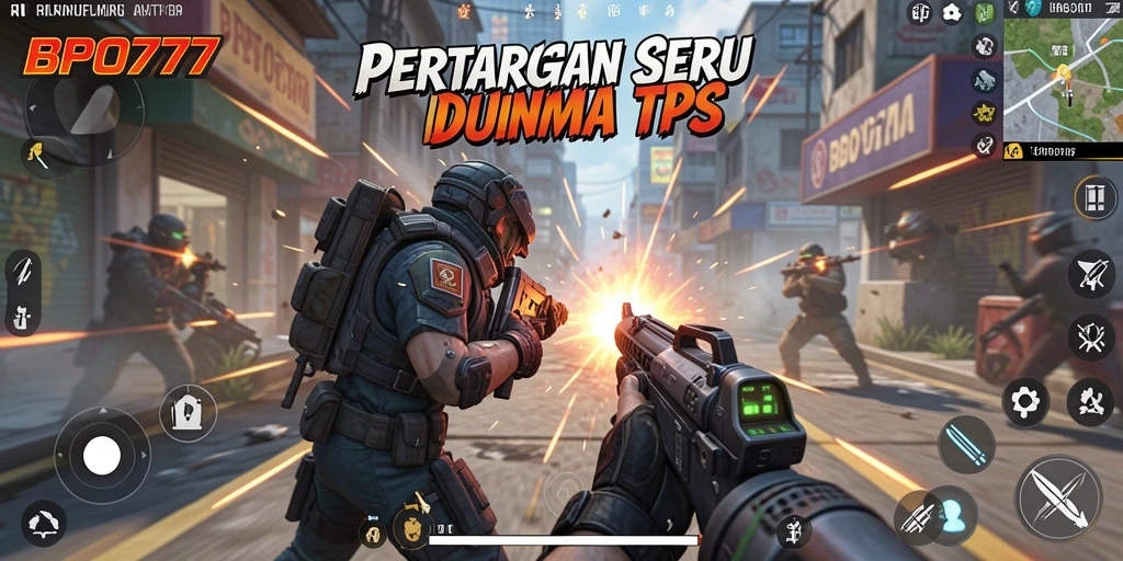 Screenshot gameplay BPO777 dengan aksi tembak-menembak seru.