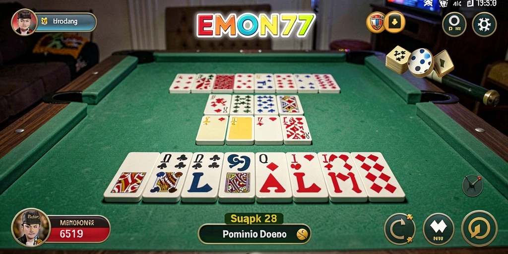 Screenshot gameplay EMON77 menampilkan pemain yang fokus bermain Domino.