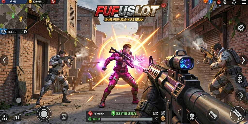 Screenshot gameplay FUFUSLOT menampilkan aksi tembak-menembak yang mendebarkan.