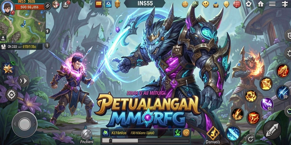 Screenshot INS55 menunjukkan aksi seru dalam pertempuran MMORPG.