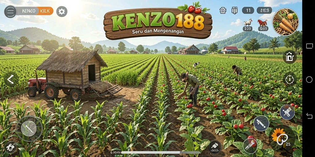 Tampilan gameplay <strong>KENZO188</strong> yang memukau dengan aktivitas bertani.