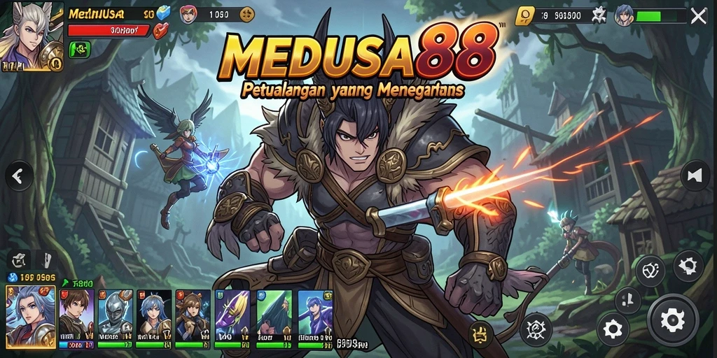 Tampilan tangkapan layar <strong>MEDUSA88</strong> menunjukkan aksi intens dari karakter Anime.