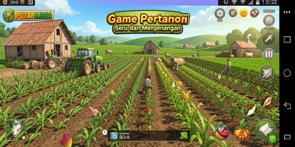 Gameplay PUTARMEGA menampilkan pengalaman bertani yang seru dan interaktif.