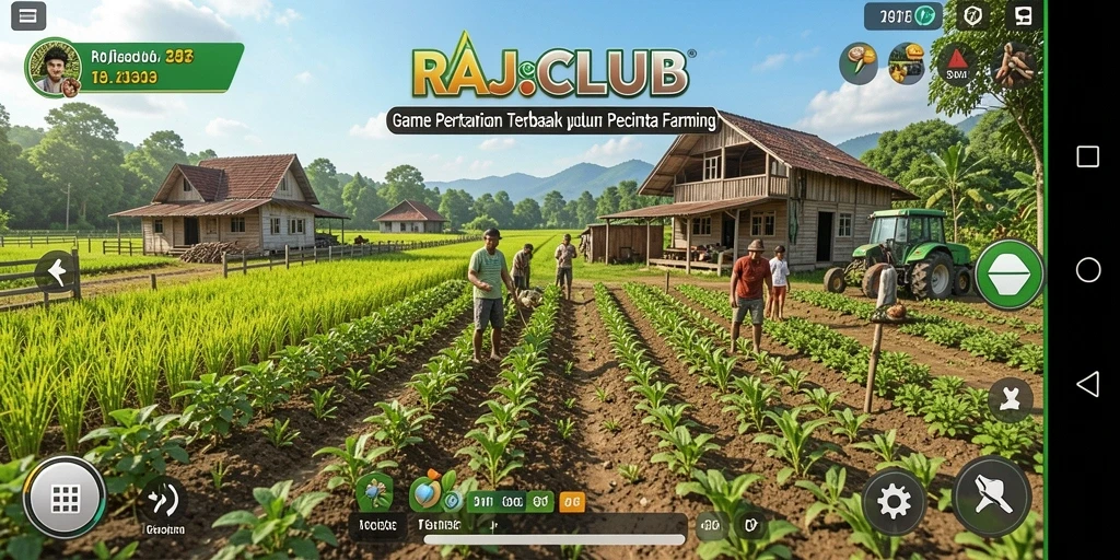 Screenshot gameplay dari RAJACLUB menampilkan lahan pertanian yang luas.