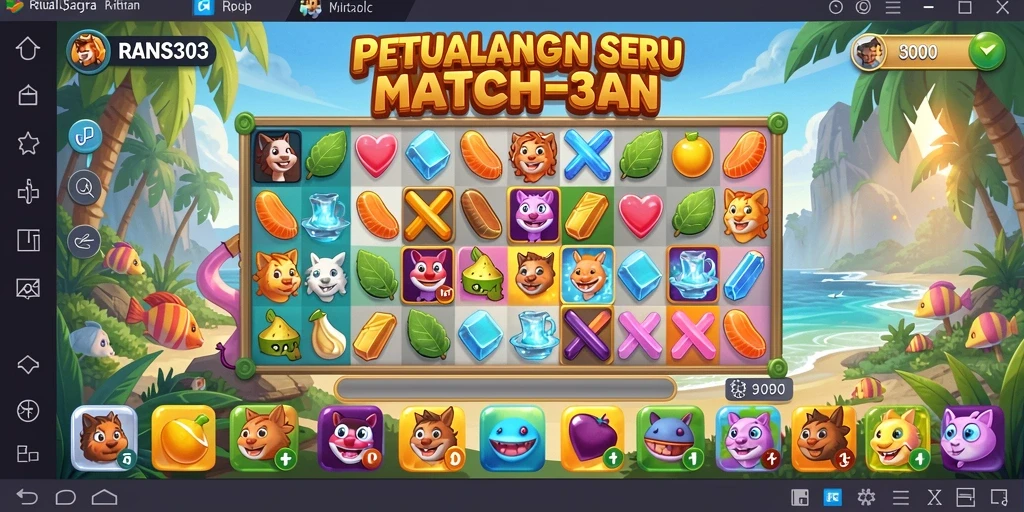 Tampilan gameplay RANS303 saat mencocokkan item Match-3.