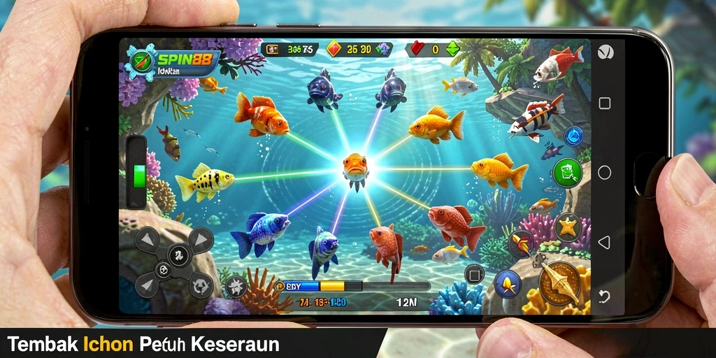 Tampilan gameplay seru dalam SPIN88 saat menembak ikan.